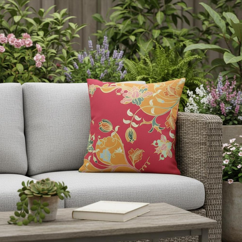 16" Orange Red Garden Indoor Outdoor Throw Pillow