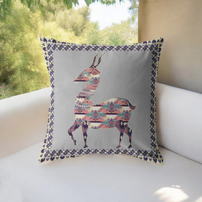 16" Purple Cream Boho Deer Indoor Outdoor Throw Pillow
