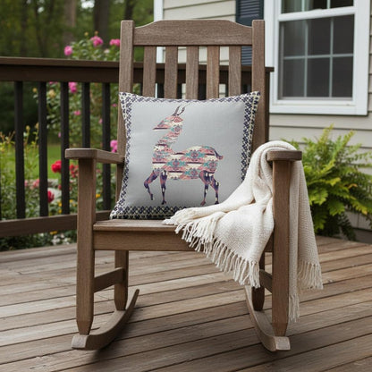 16" Purple Cream Boho Deer Indoor Outdoor Throw Pillow