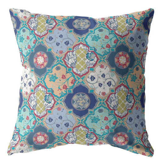 16" X 16" Blue Geometric Indoor Outdoor Throw Pillow
