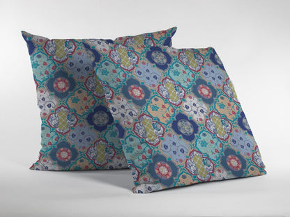 16" X 16" Blue Geometric Indoor Outdoor Throw Pillow