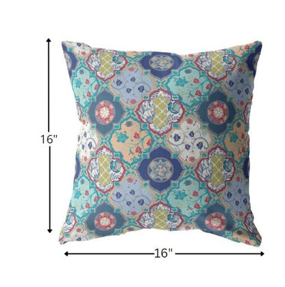 16" X 16" Blue Geometric Indoor Outdoor Throw Pillow