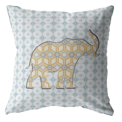 16" X 16" Blue and Yellow Elephant Geometric Indoor Outdoor Throw Pillow