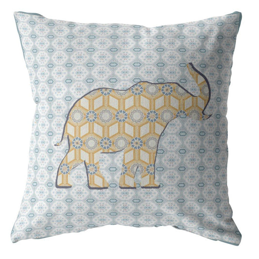 16" X 16" Blue and Yellow Elephant Geometric Indoor Outdoor Throw Pillow