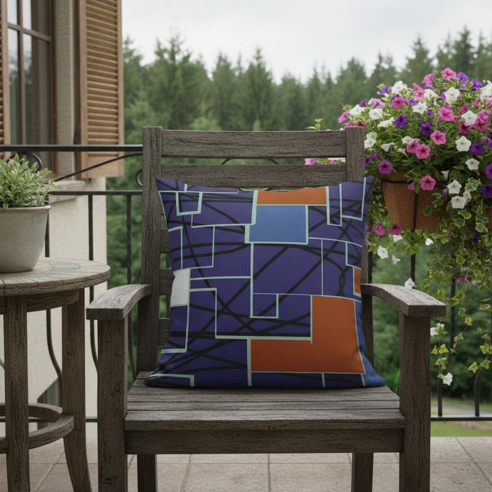 16" Navy Puzzle Piece Indoor Outdoor Throw Pillow