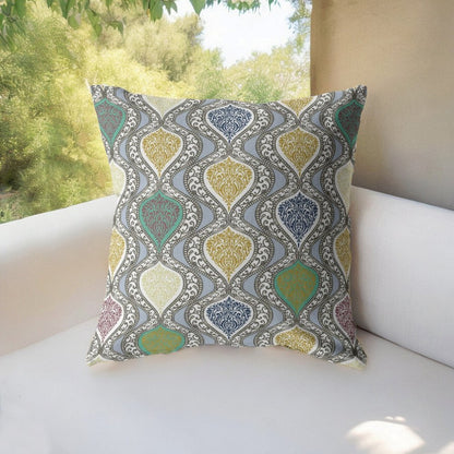 16” Gray Gold Ogee Indoor Outdoor Throw Pillow