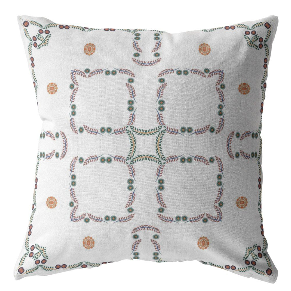 16" X 16" White Geometric Indoor Outdoor Throw Pillow