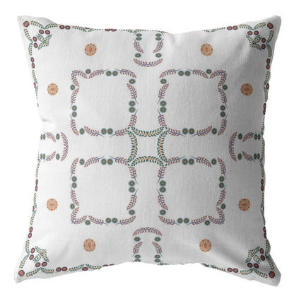 16" X 16" White Geometric Indoor Outdoor Throw Pillow
