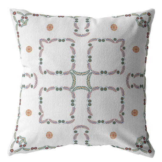 16" X 16" White Geometric Indoor Outdoor Throw Pillow