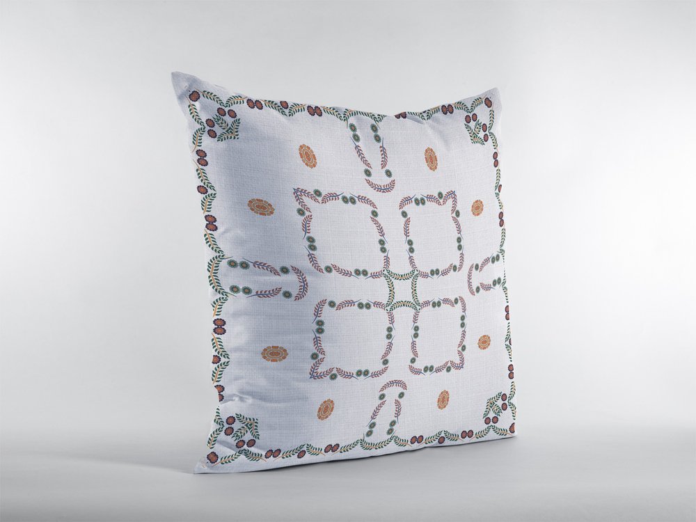 16" X 16" White Geometric Indoor Outdoor Throw Pillow