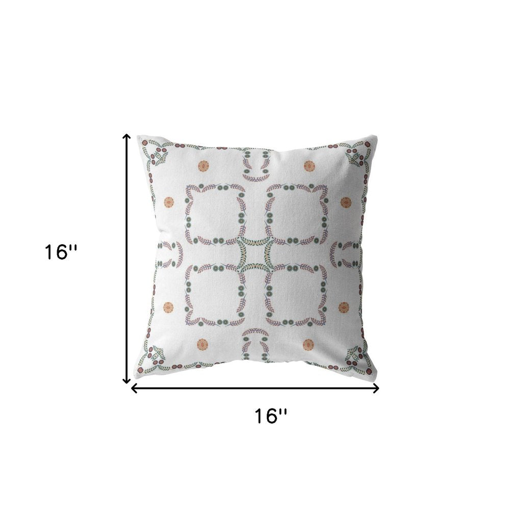 16" X 16" White Geometric Indoor Outdoor Throw Pillow