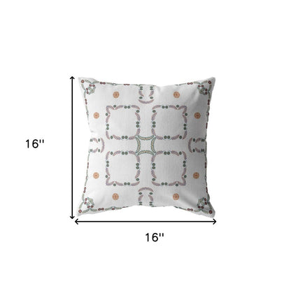 16" X 16" White Geometric Indoor Outdoor Throw Pillow