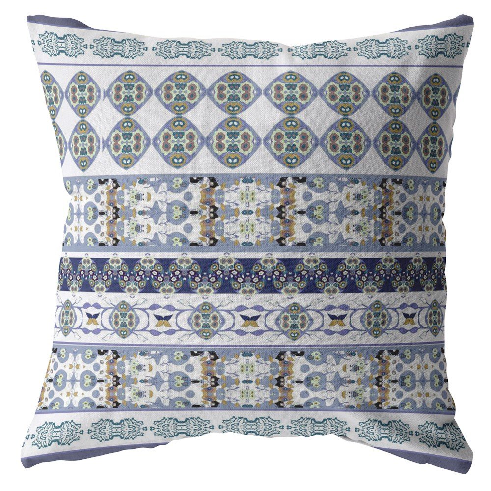 16" X 16" Navy Blue Geometric Indoor Outdoor Throw Pillow