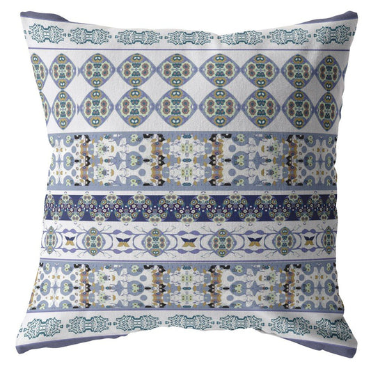 16" X 16" Navy Blue Geometric Indoor Outdoor Throw Pillow