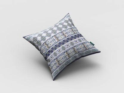 16" X 16" Navy Blue Geometric Indoor Outdoor Throw Pillow