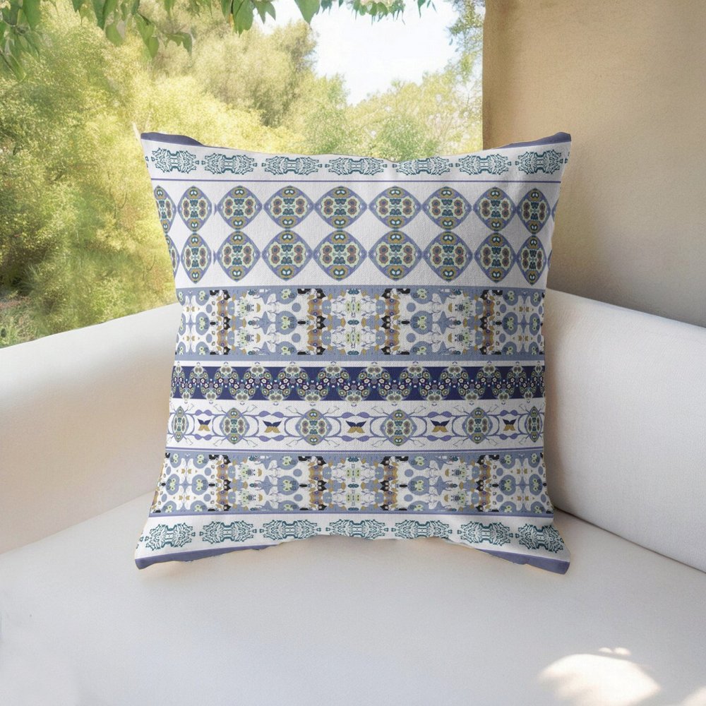 16" X 16" Navy Blue Geometric Indoor Outdoor Throw Pillow