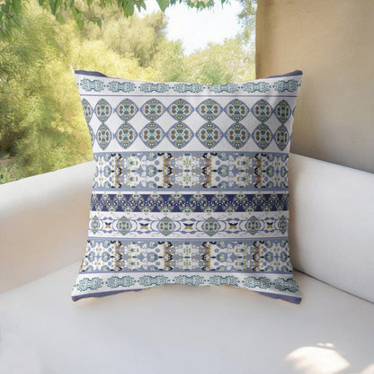 16" X 16" Navy Blue Geometric Indoor Outdoor Throw Pillow