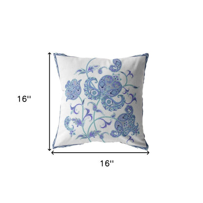 16” Blue White Wildflower Indoor Outdoor Throw Pillow
