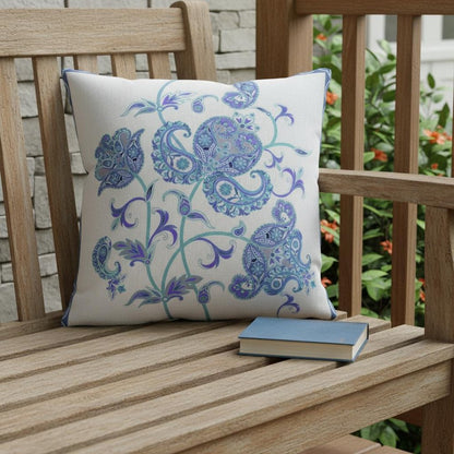 16” Blue White Wildflower Indoor Outdoor Throw Pillow