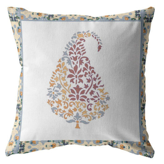 16" X 16" Orange and White Geometric Indoor Outdoor Throw Pillow