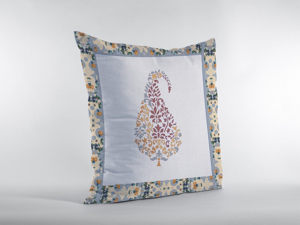 16" X 16" Orange and White Geometric Indoor Outdoor Throw Pillow
