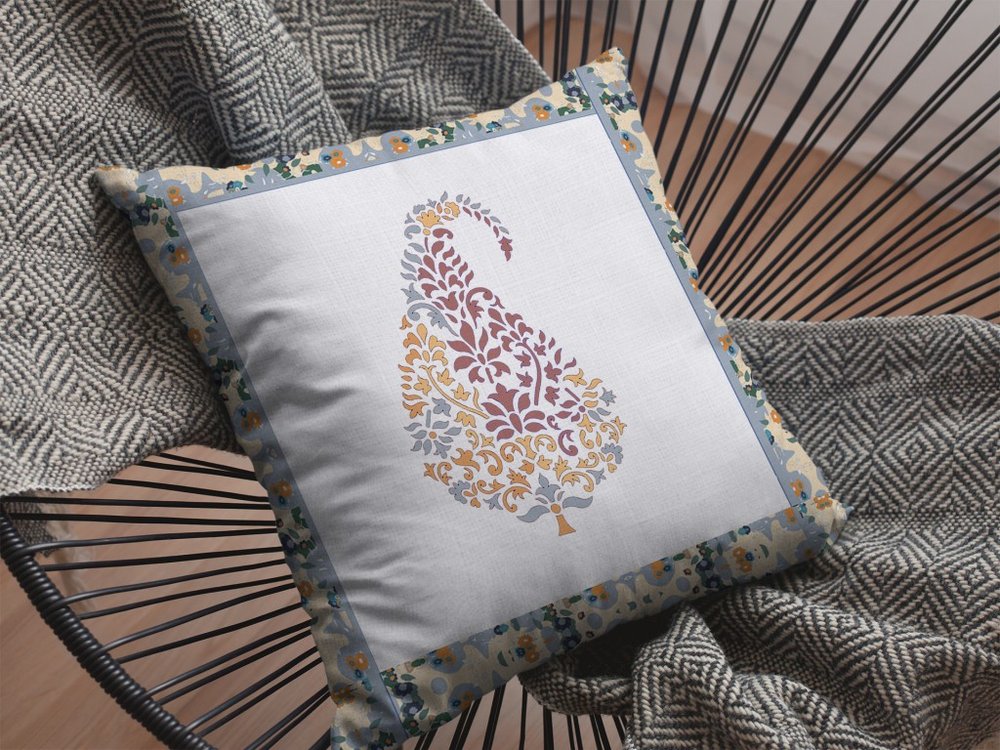 16" X 16" Orange and White Geometric Indoor Outdoor Throw Pillow