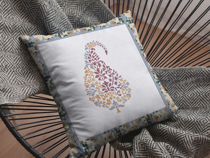 16" X 16" Orange and White Geometric Indoor Outdoor Throw Pillow