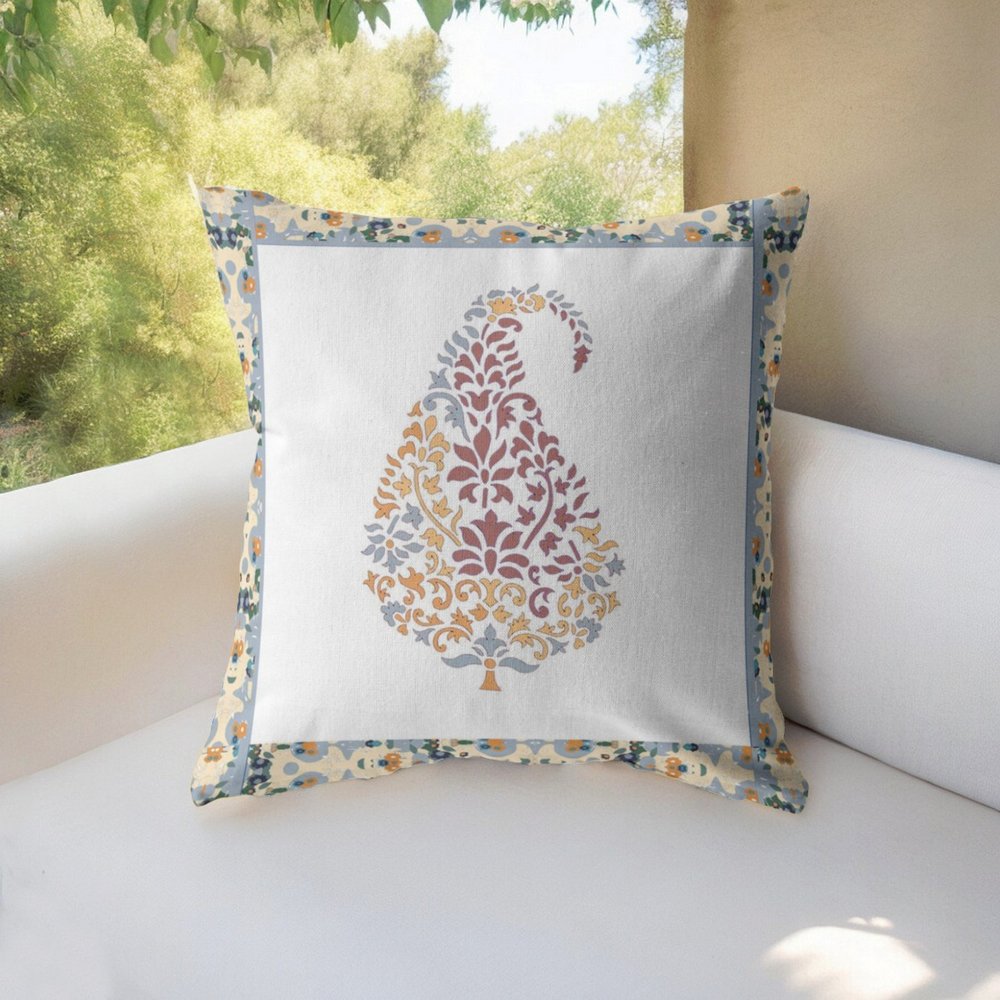 16" X 16" Orange and White Geometric Indoor Outdoor Throw Pillow
