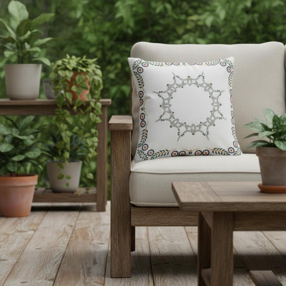 16" X 16" White Blown Seam Geometric Indoor Outdoor Throw Pillow