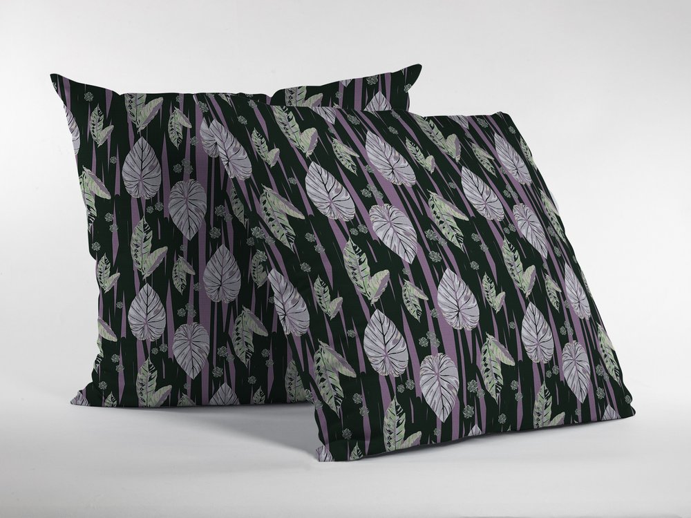 16” Black Purple Fall Leaves Indoor Outdoor Throw Pillow