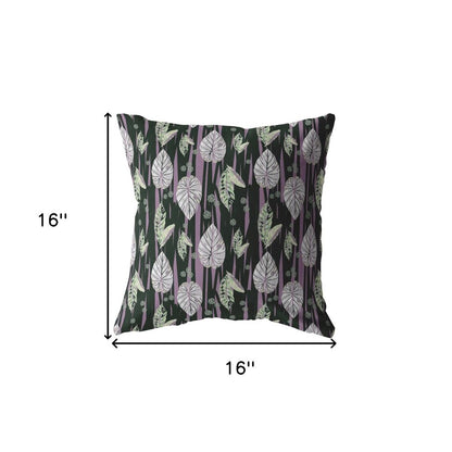 16” Black Purple Fall Leaves Indoor Outdoor Throw Pillow