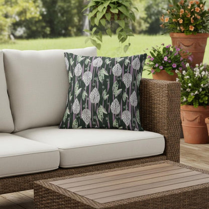 16” Black Purple Fall Leaves Indoor Outdoor Throw Pillow