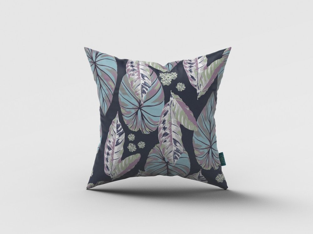 16” Blue Purple Tropical Leaf Indoor Outdoor Throw Pillow