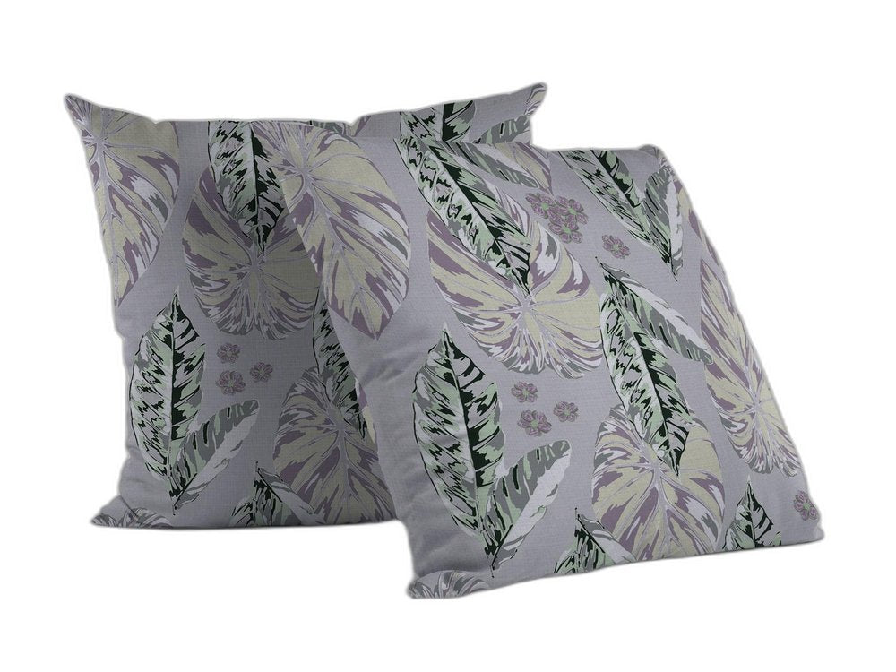 16” Gray Purple Tropical Leaf Indoor Outdoor Throw Pillow