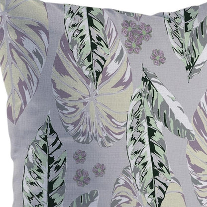 16” Gray Purple Tropical Leaf Indoor Outdoor Throw Pillow