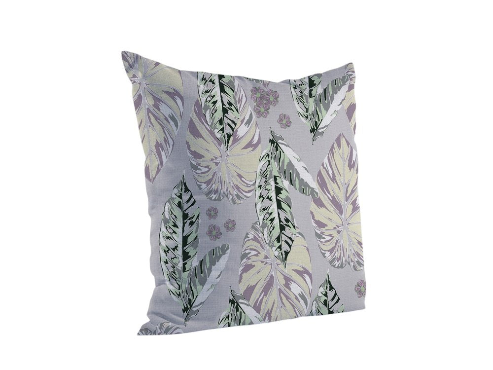 16” Gray Purple Tropical Leaf Indoor Outdoor Throw Pillow
