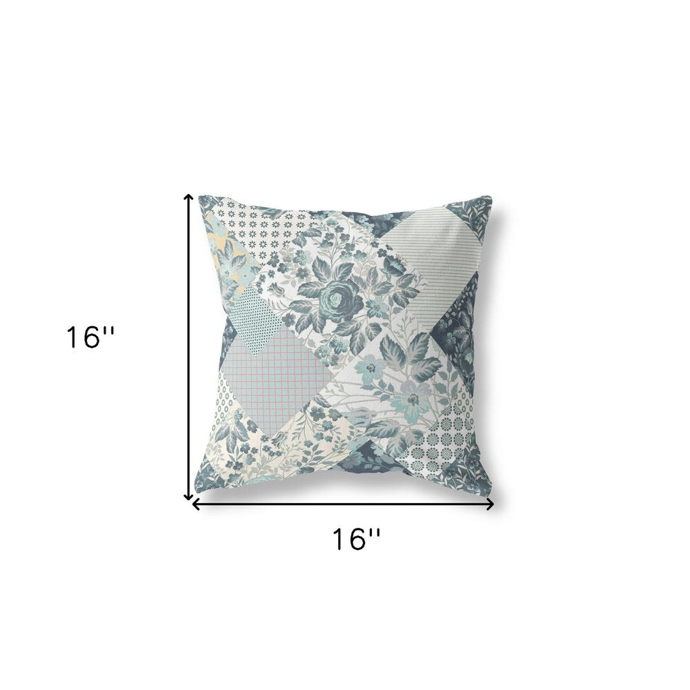 16" X 16" Indigo Floral Indoor Outdoor Throw Pillow