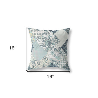 16" X 16" Indigo Floral Indoor Outdoor Throw Pillow