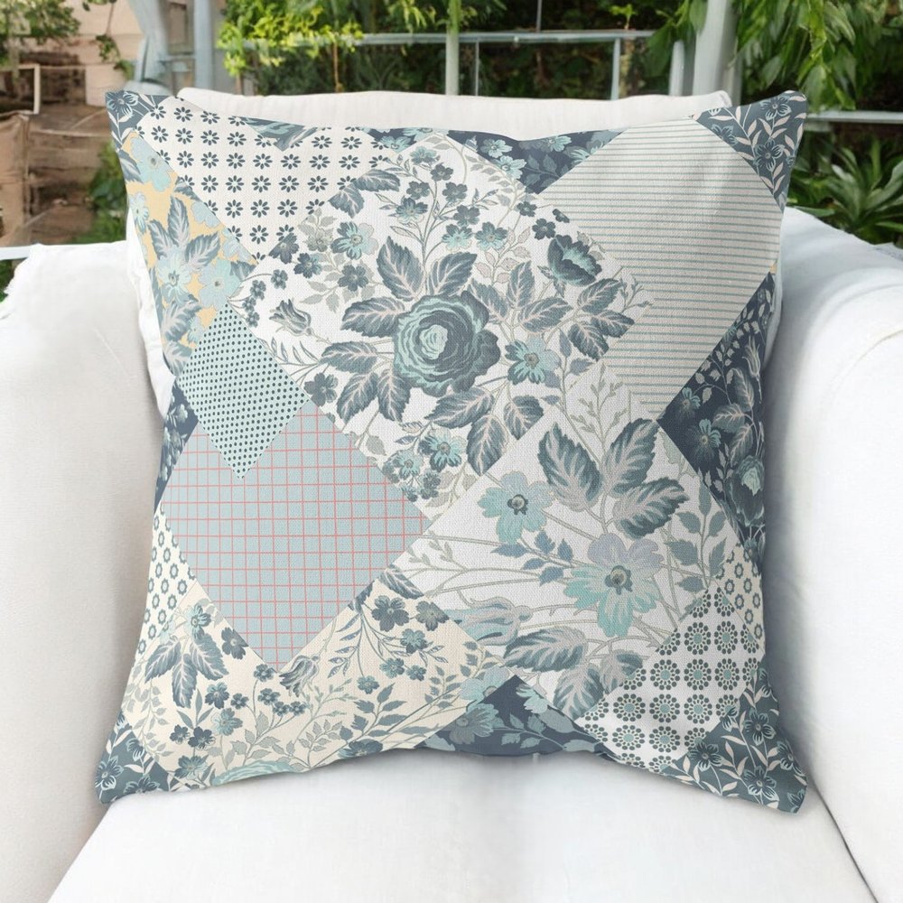 5" X 16" Indigo Floral Indoor Outdoor Throw Pillow