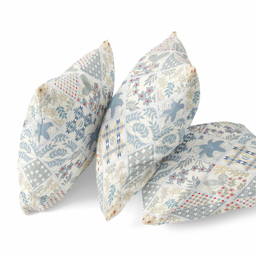 16" X 16" Blue and White Floral Indoor Outdoor Throw Pillow