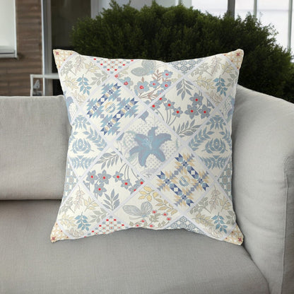 16" X 16" Blue and White Floral Indoor Outdoor Throw Pillow