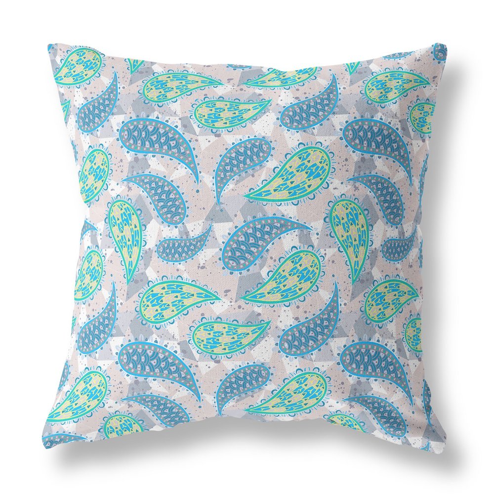 16" X 16" Beige Floral Indoor Outdoor Throw Pillow