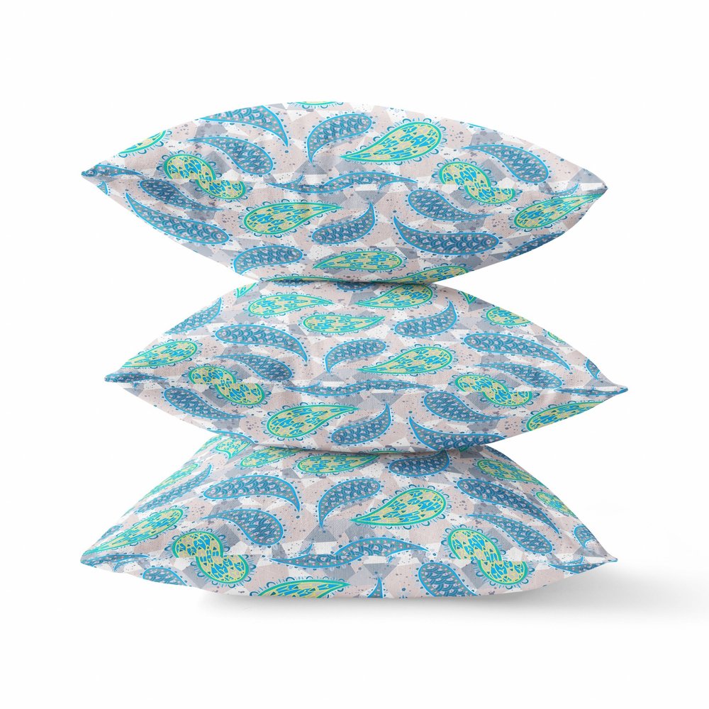 16” Green Indigo Boho Paisley Indoor Outdoor Throw Pillow