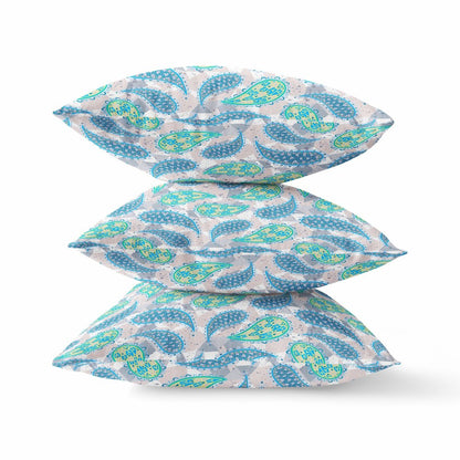 16” Green Indigo Boho Paisley Indoor Outdoor Throw Pillow