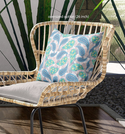 16" X 16" Beige Floral Indoor Outdoor Throw Pillow