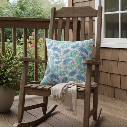 16" X 16" Beige Floral Indoor Outdoor Throw Pillow