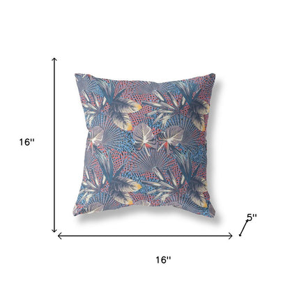 16” Indigo Red Tropical Indoor Outdoor Throw Pillow