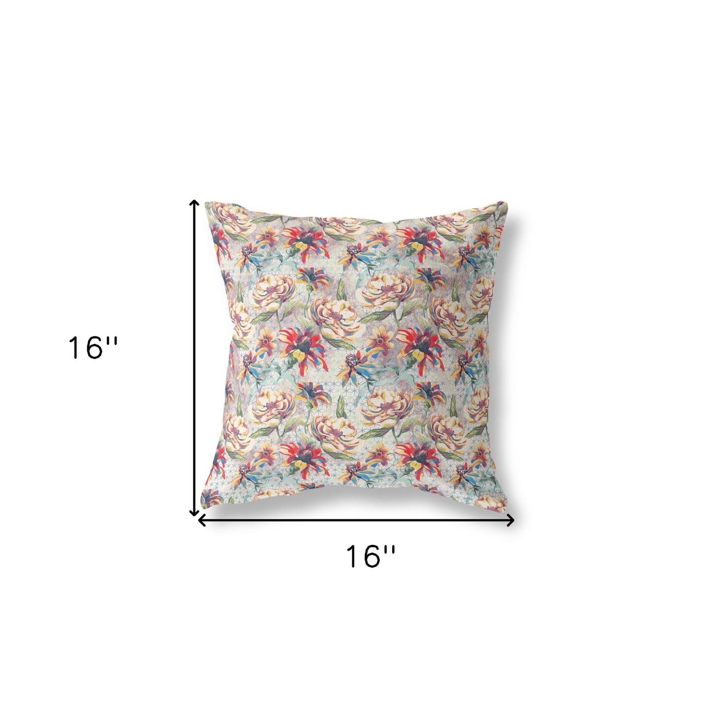 16” Red Yellow Roses Indoor Outdoor Throw Pillow