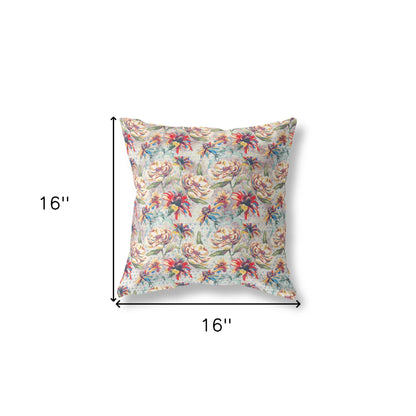16” Red Yellow Roses Indoor Outdoor Throw Pillow