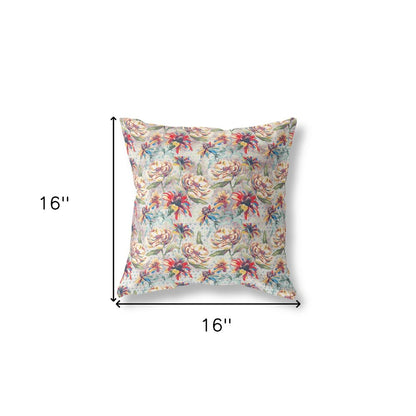 16” Red Yellow Roses Indoor Outdoor Throw Pillow